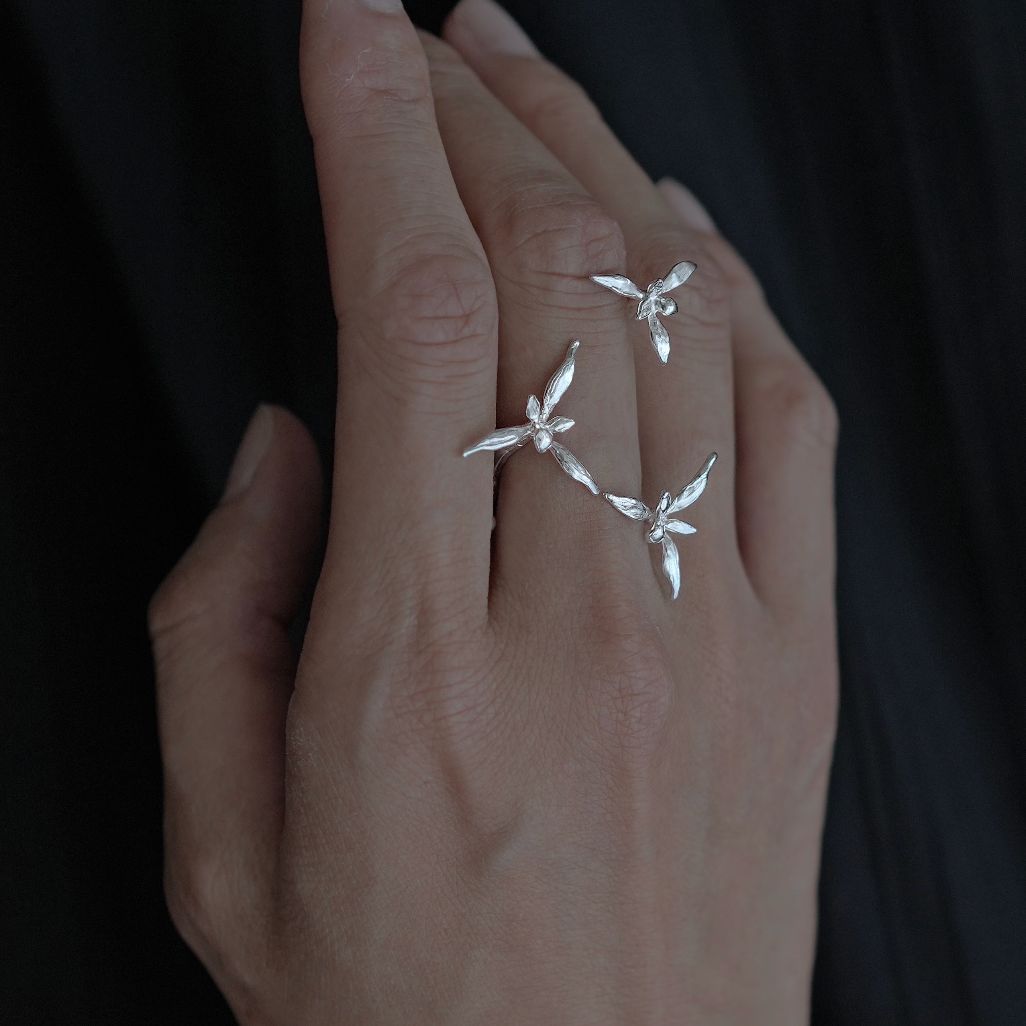 Selenicnast Silver Orchid Ring Statement Ring