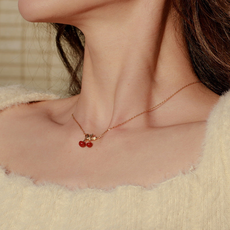 Selenichast Gold Cherry Necklace Spring Jewelry