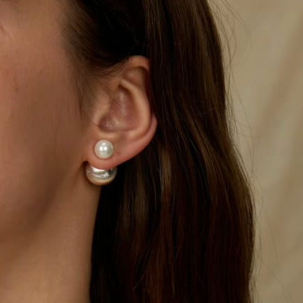 Selenichast Star Pearl Ball Earrings Silver Stud Earrings 