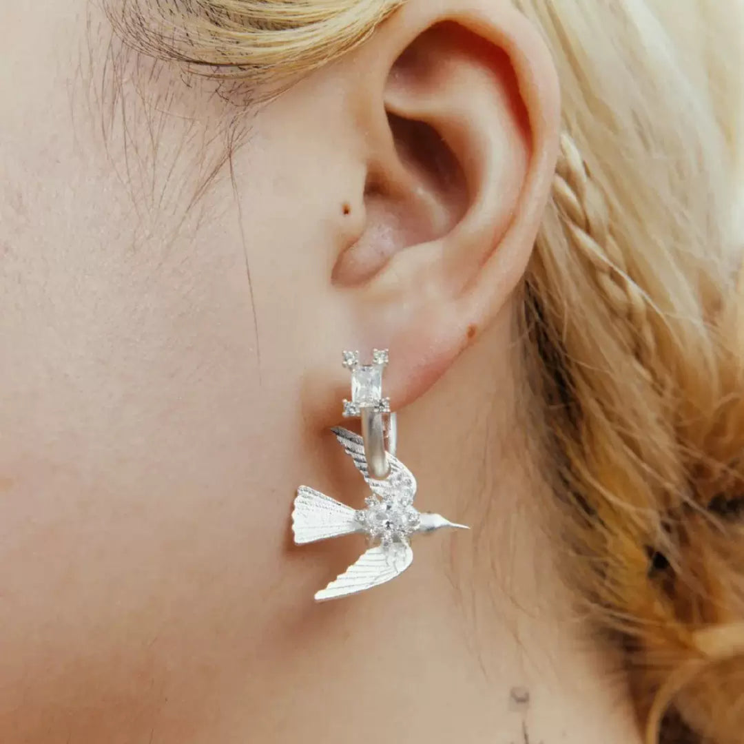 Selenichast Swallow Huggie Earrings Silver Earrings