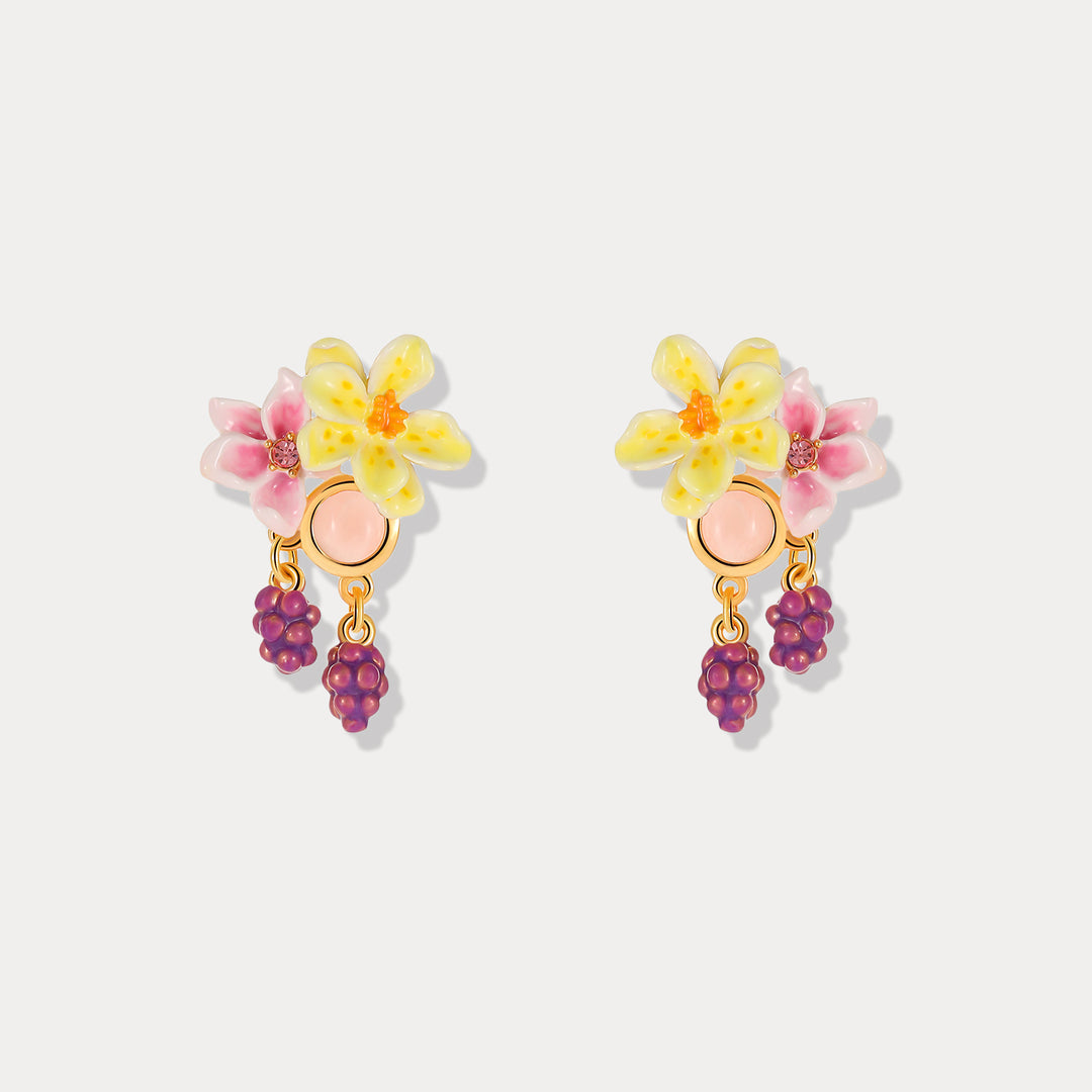 Selenichast Sweet Grapes Flower Enamel Tassel Earrings