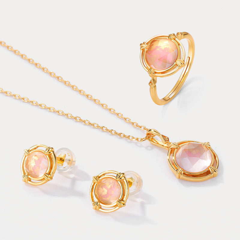 Pink Round Crystal Jewelry Set