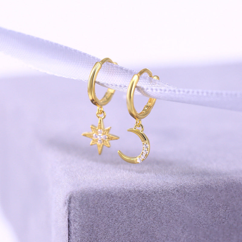 Moon and Star Huggie Hoop Earrings