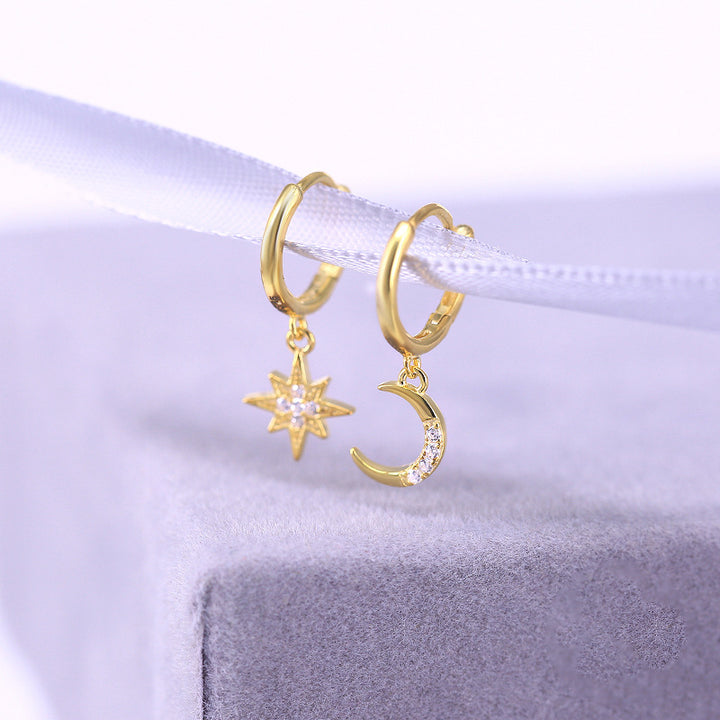 Moon and Star Huggie Hoop Earrings