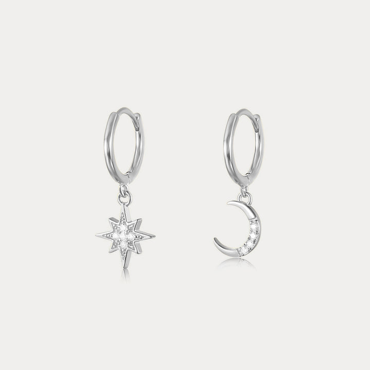 Selenichast Moon and Star Huggie Earrings Silver Earrings