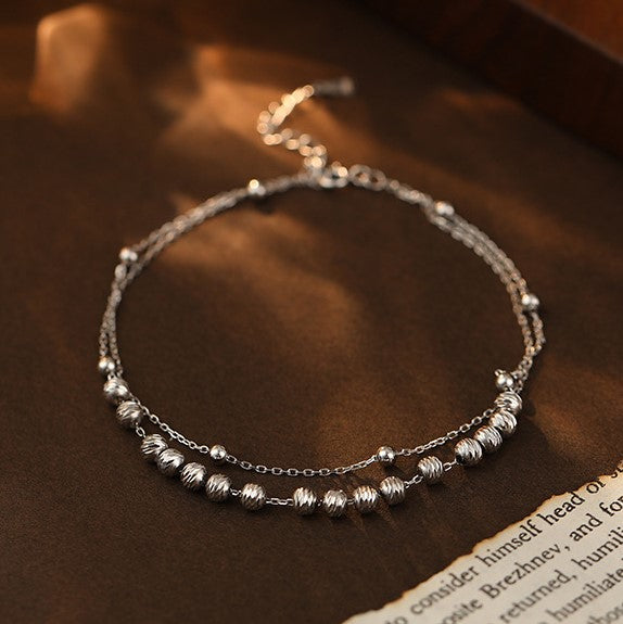Silver Beaded Anklet Selenichast 