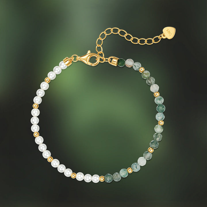 Selenichast Moss Green Pearl Beaded Bracelet