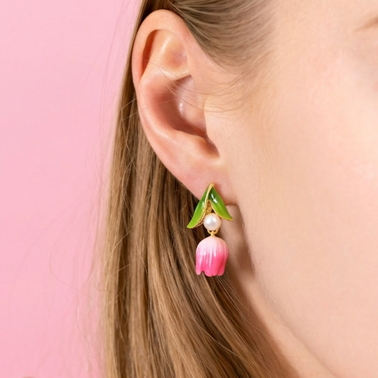 Selenichast Tulip Stud Earrings Enamel Jewelry