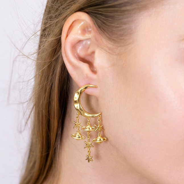 Selenichast Moon and Star Dangle Earrings