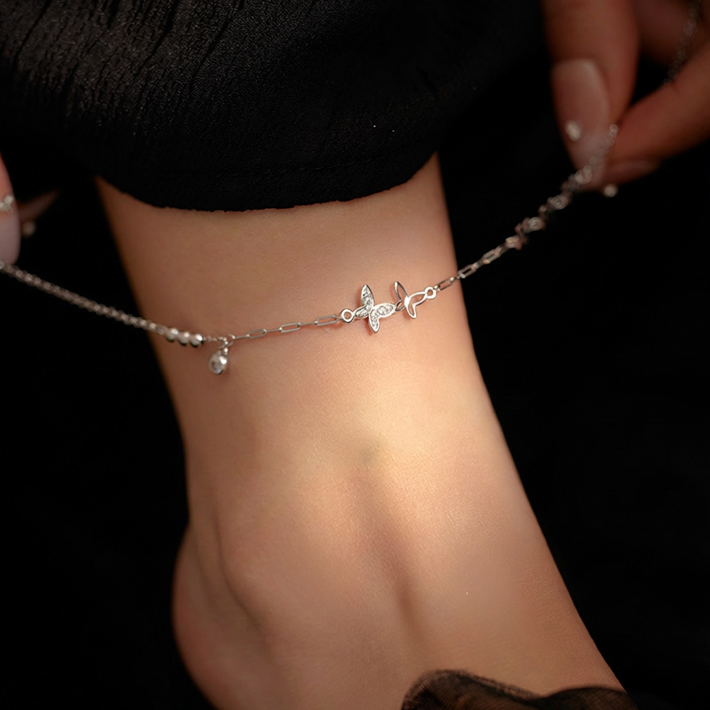 Selenichast Silver Butterfly Anklet Silver Jewelry