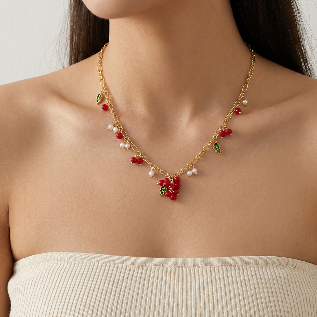 Selenichast Cranberry Gold Charm Necklace