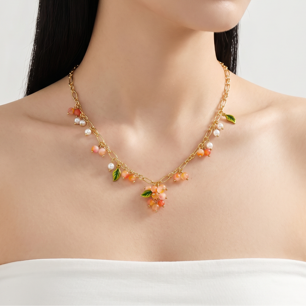 Selenichast Orange Berry Gold Charm Necklace