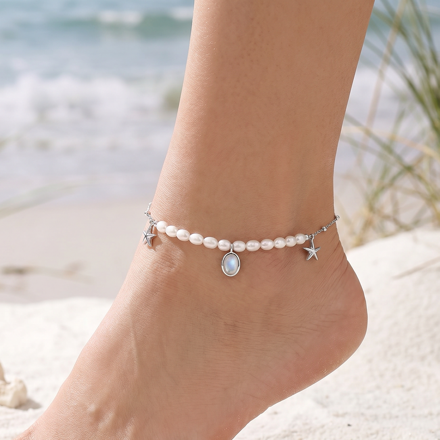 Starfish and Pearl Anklet Selenichast 