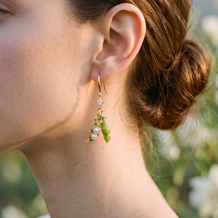 Pea Pod Pearl Earrings