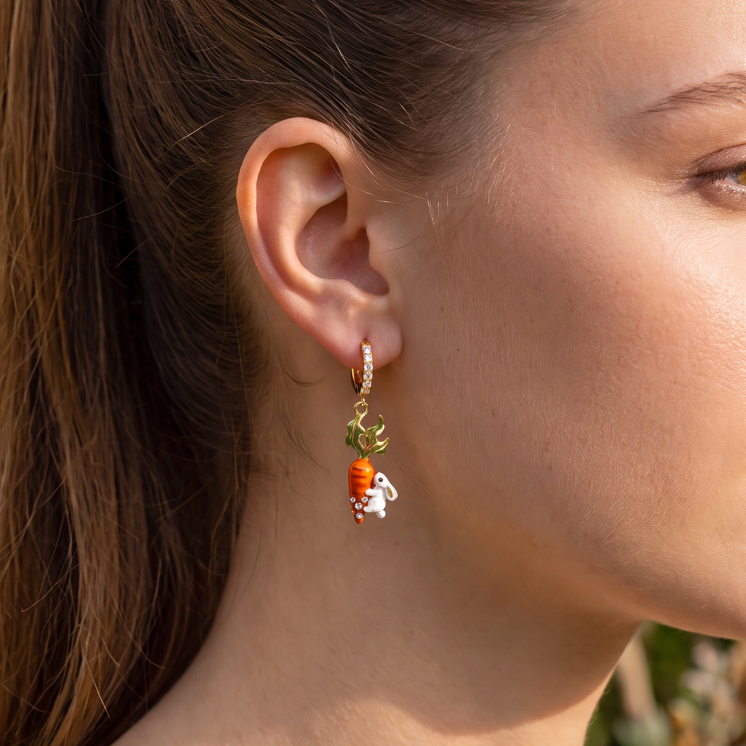 Carrot and Rabbit Huggie Earrings