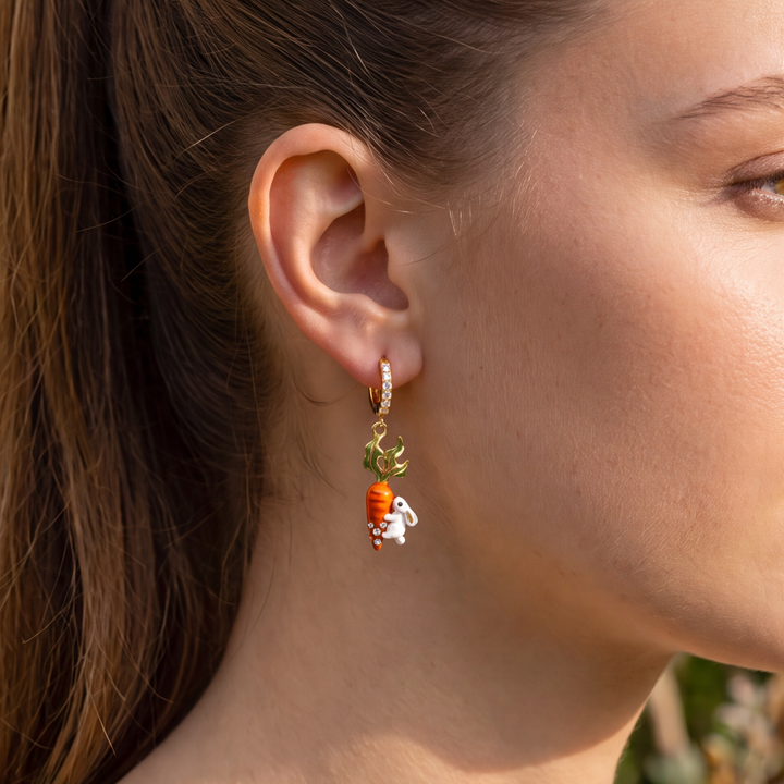 Carrot and Rabbit Huggie Earrings