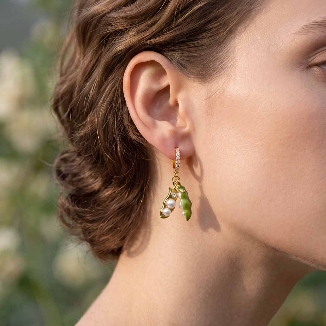 Pea Pod Pearl Huggie Earrings