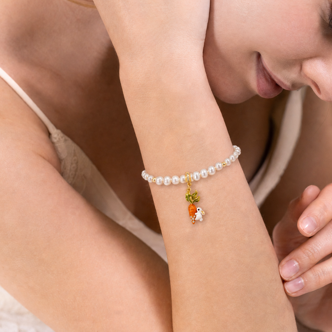 Carrot and Rabbit Pearl Bracelet