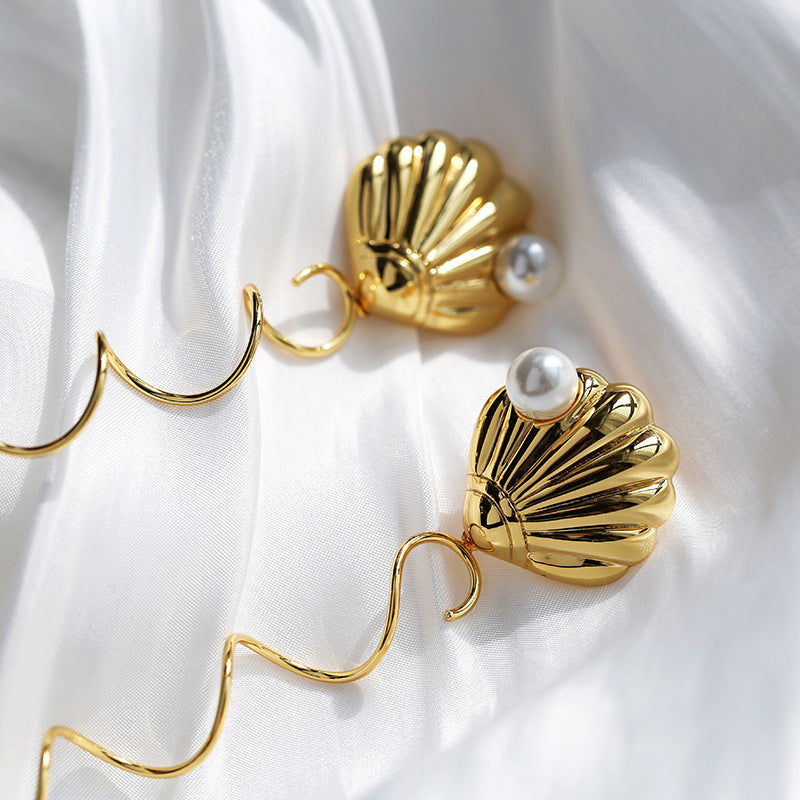 Shell Dangle Earrings Selenichast 18K Gold Jewelry