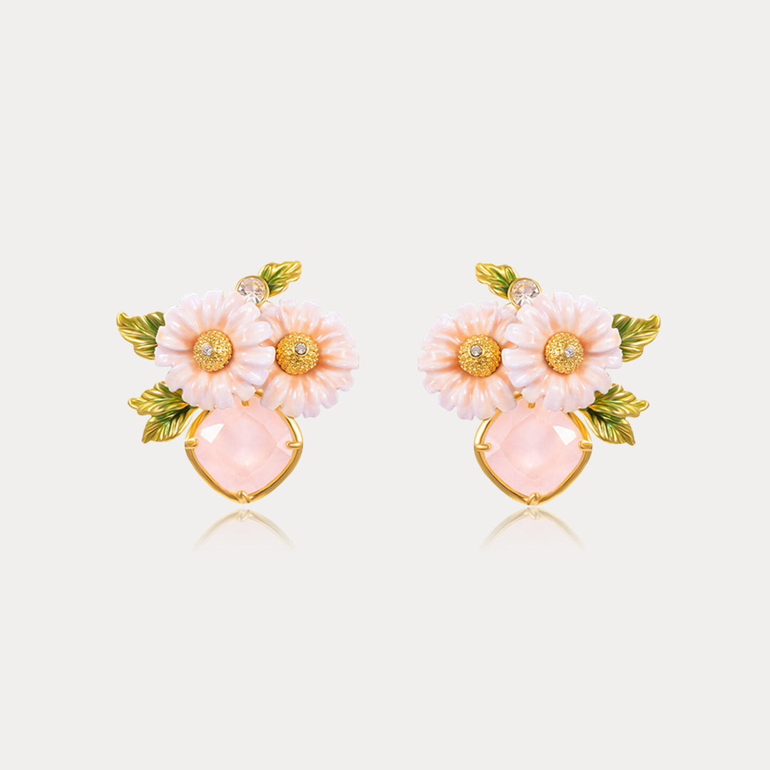 Rose Quartz Daisy Earrings