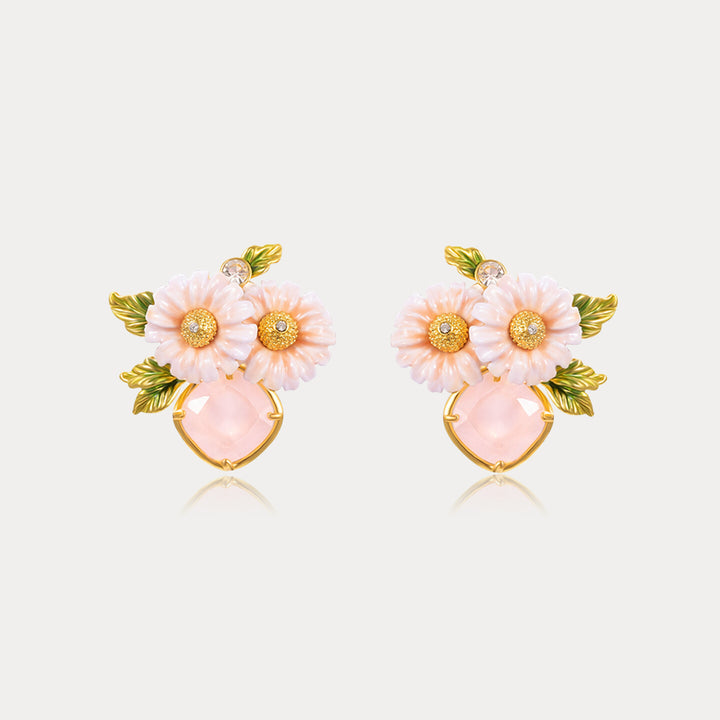 Rose Quartz Daisy Earrings