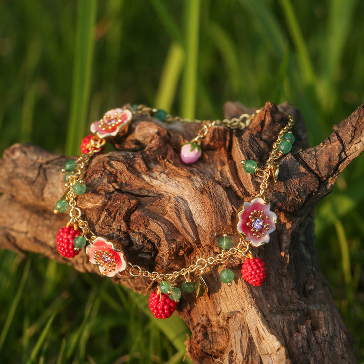 Delicate Raspberry Flower Beads Bracelet