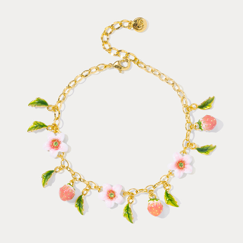 Selenichast Strawberry Blossom Bracelet Botanical Flower Jewelry