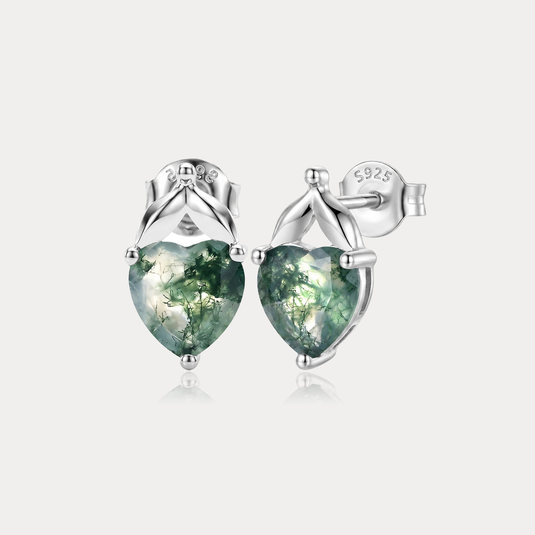 Moss Agate Heart Earrings