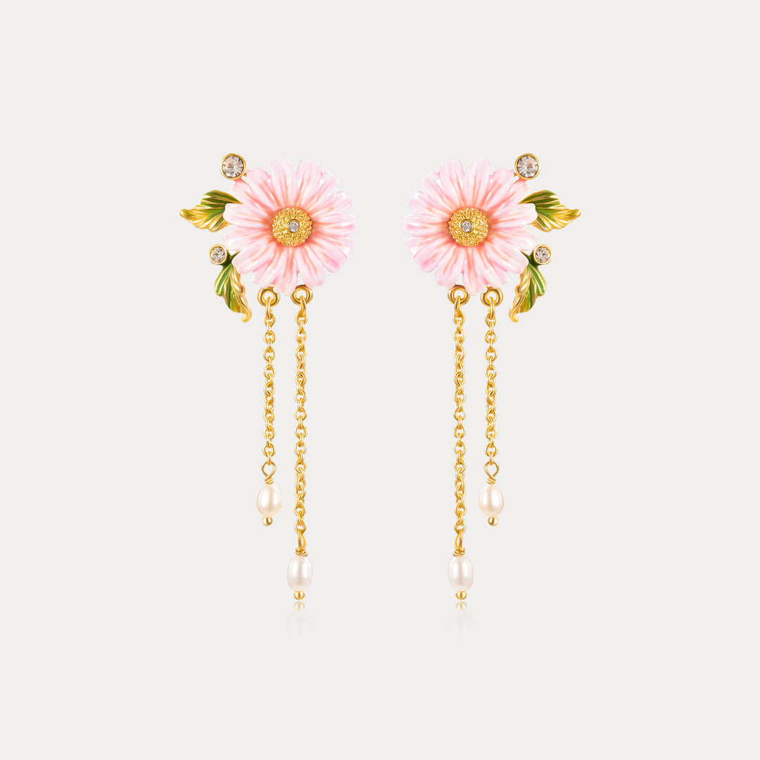 Pink Daisy Dangle Earrings