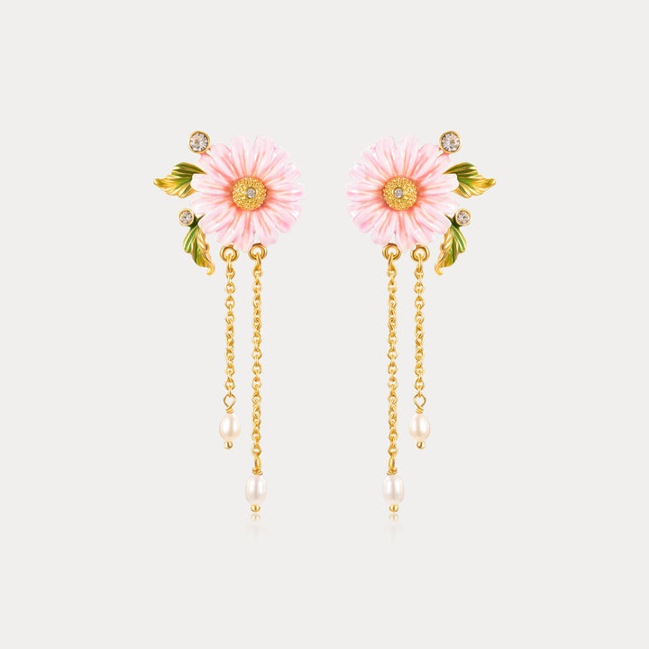 Pink Daisy Dangle Earrings