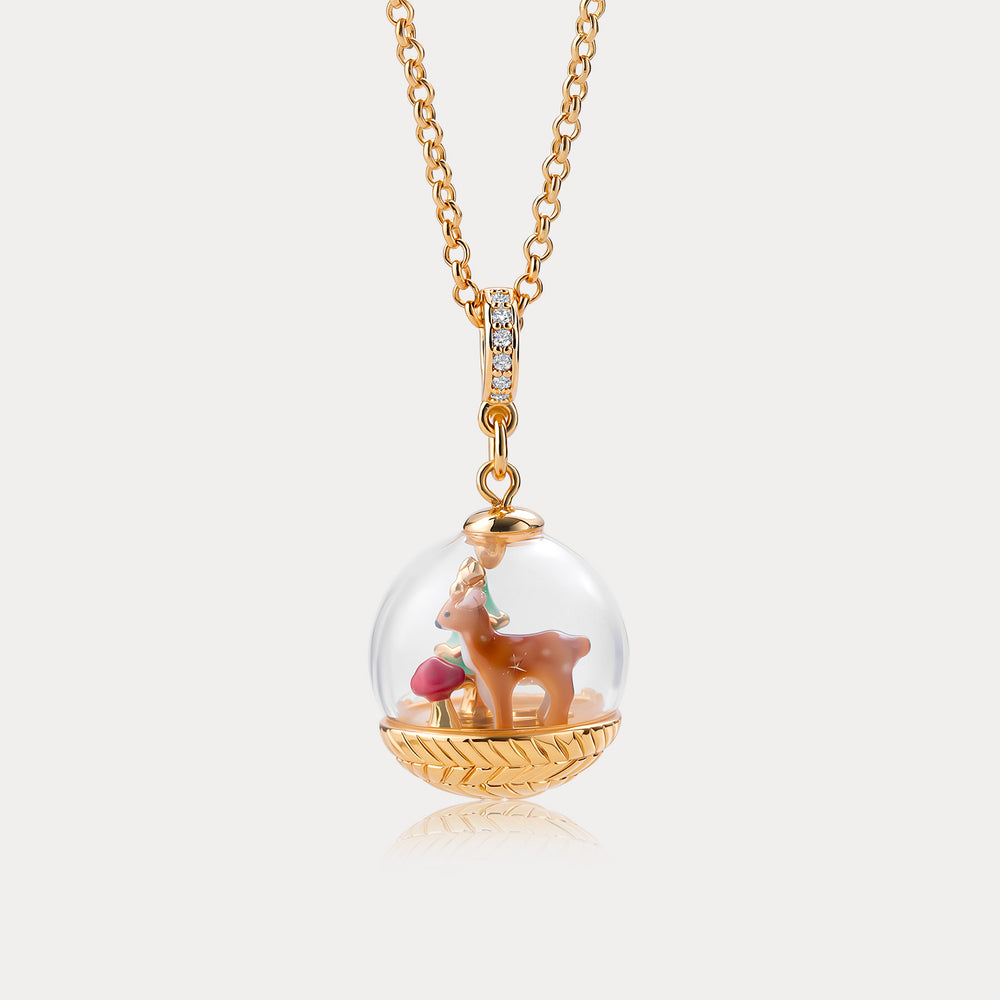 Selenichast Christmas Reindeer Globe Necklace