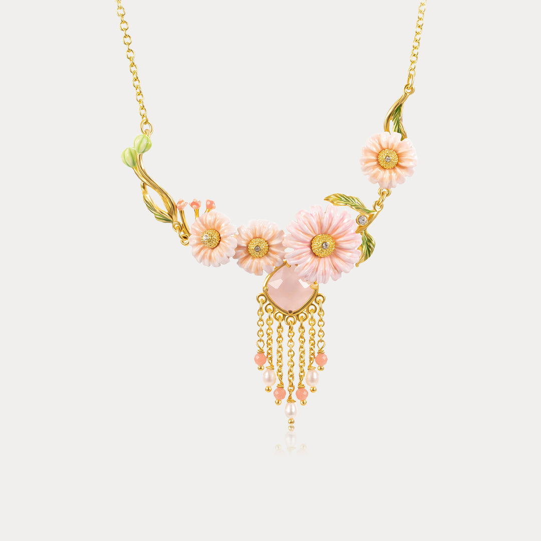 Rose Quartz Daisy Necklace