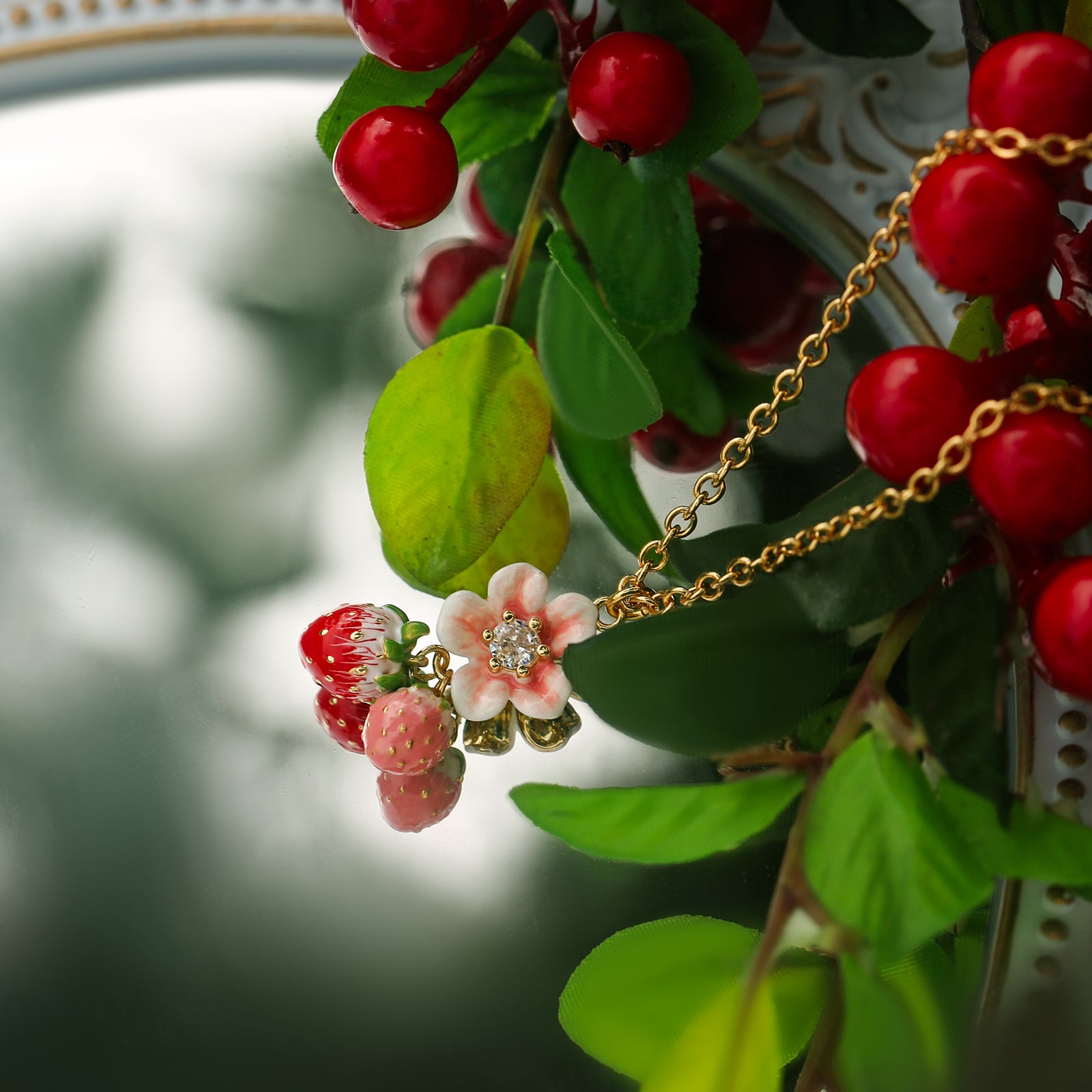 Flower Strawberry Necklace | Strawberry Jewelry for Women