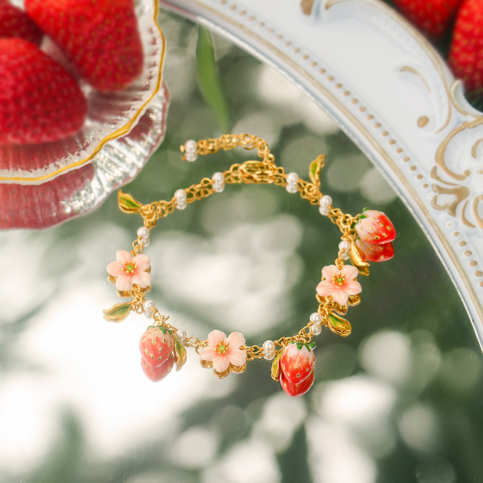 Strawberry Enamel Flower Bracelet