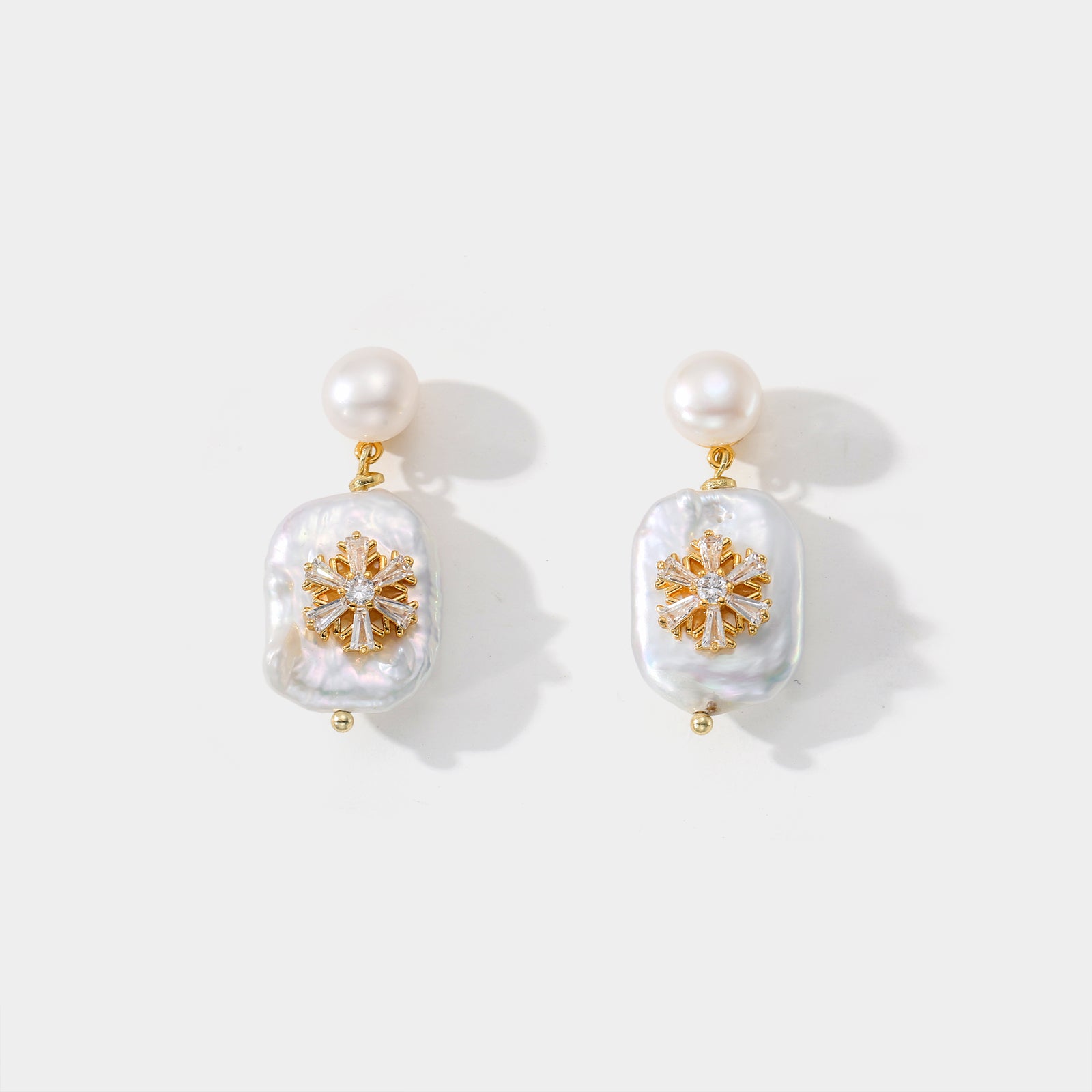 Baroque Pearl Snowflake Earrings