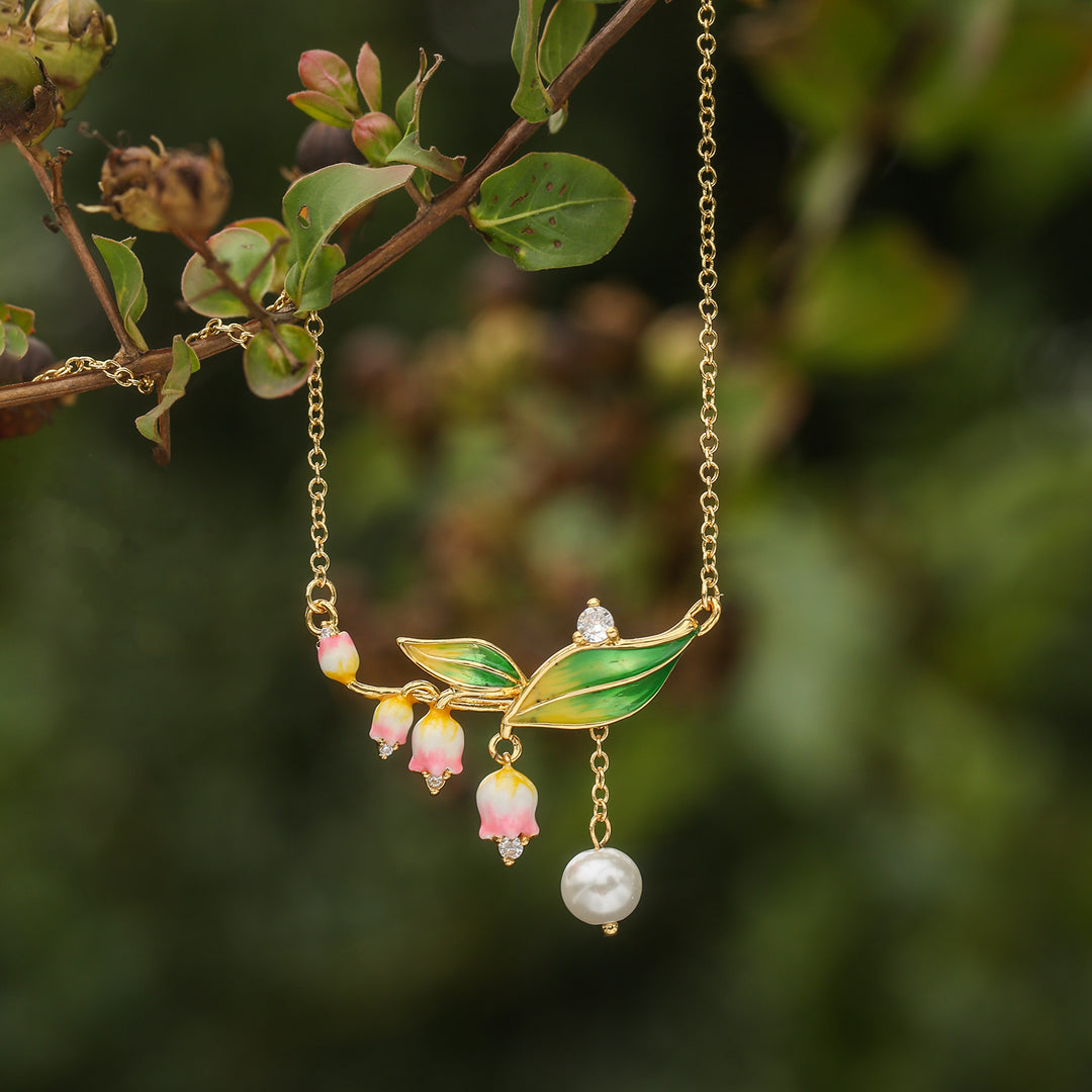 Pink Lily Of The Valley Pearl Necklace