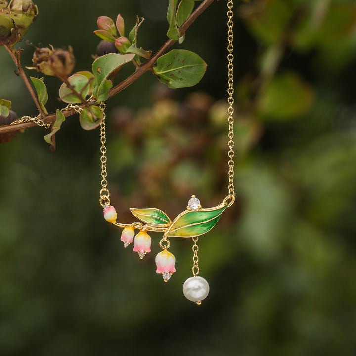 Pink Lily Of The Valley Pearl Necklace