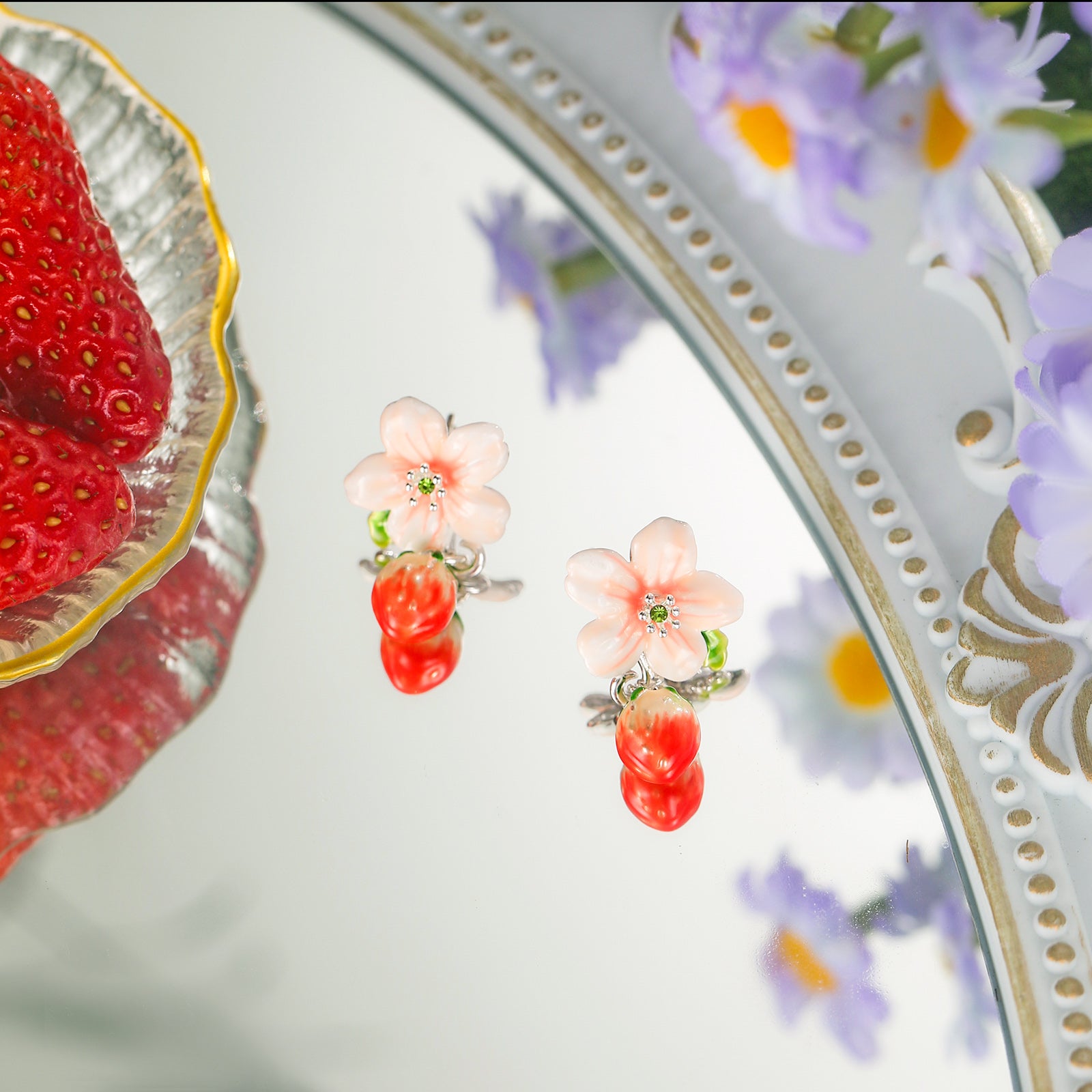 Strawberry Flower Silver Earrings
