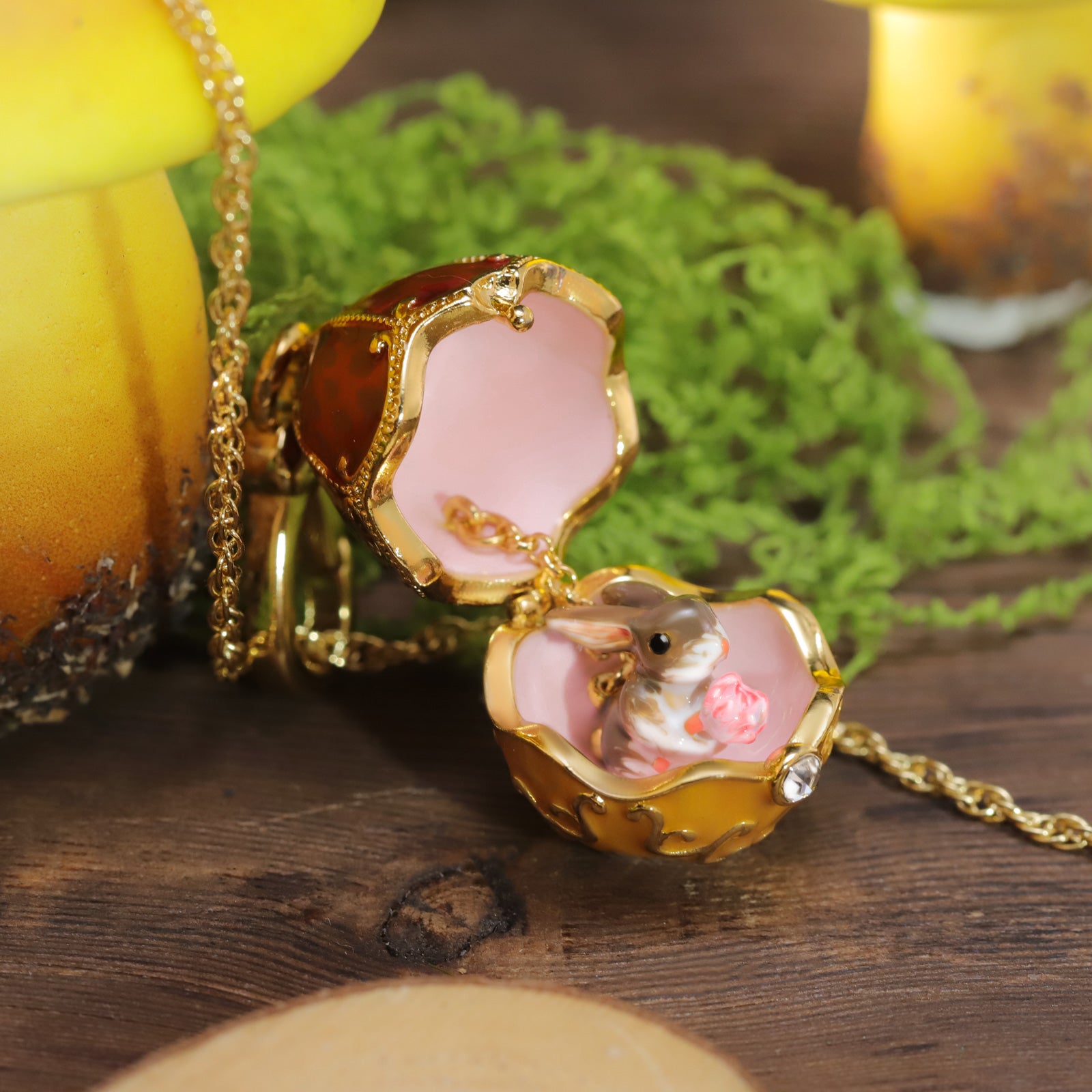 Rabbit & Rose Easter Egg Locket Necklace Lovely Gift for Girls