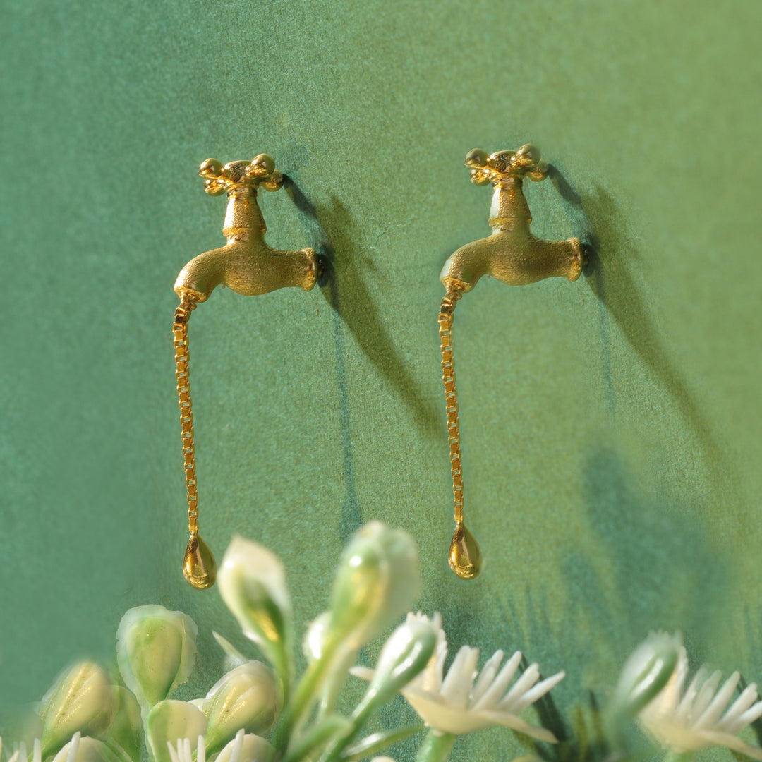 Gold Water Faucet Earrings