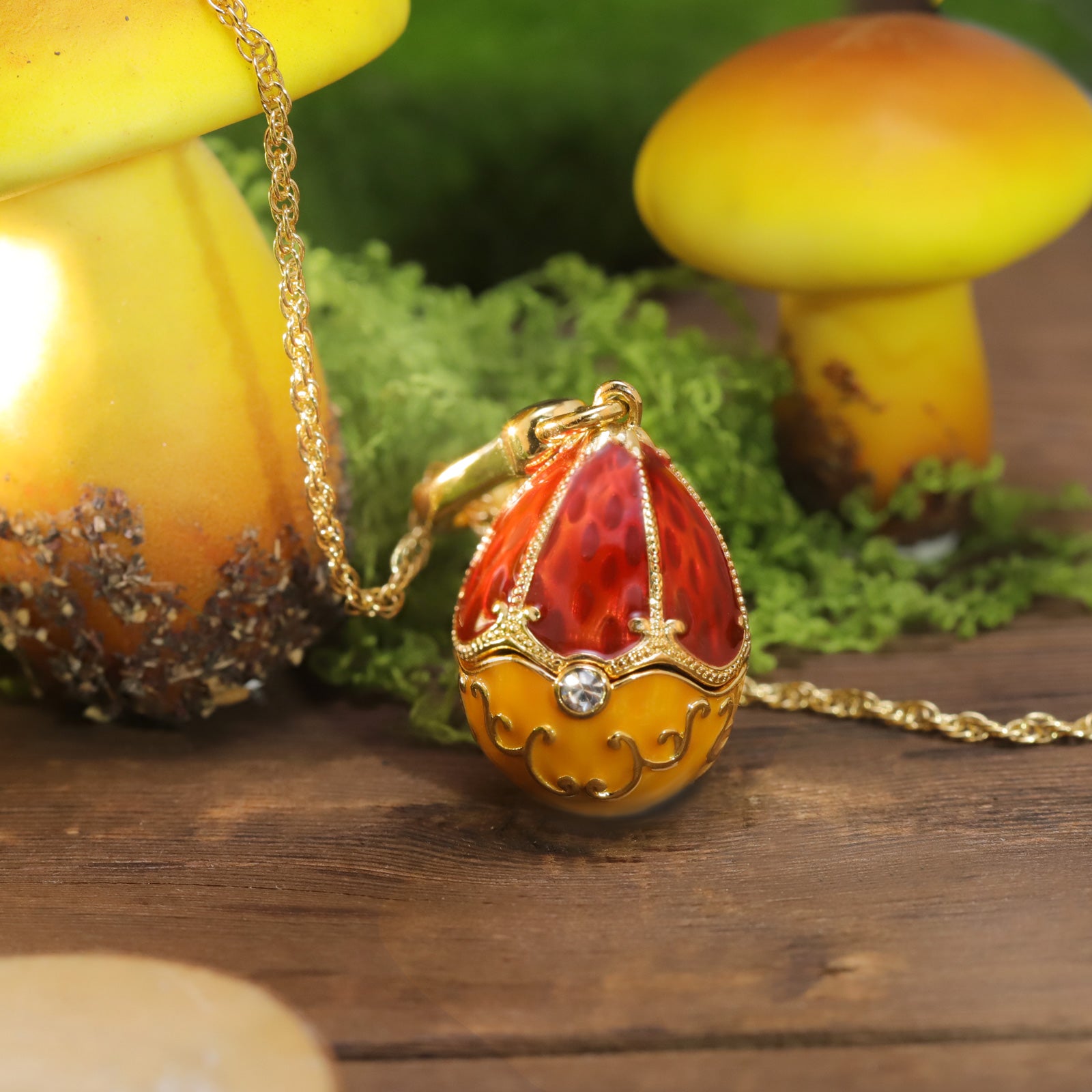 Gold Rabbit & Rose Easter Egg Locket Pendant Necklace