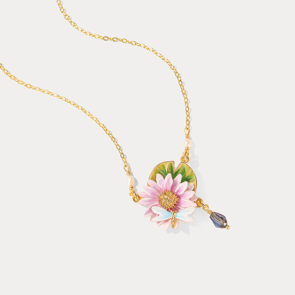 Lotus Dragonfly Nature Necklace