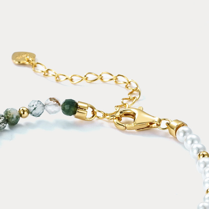 Selenichast Moss Green Pearl Beaded Bracelet