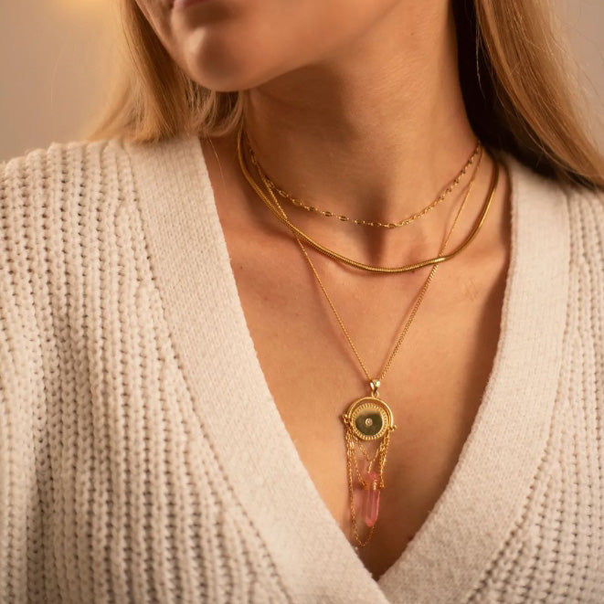 Gemstone Layer Gold Coin Necklace