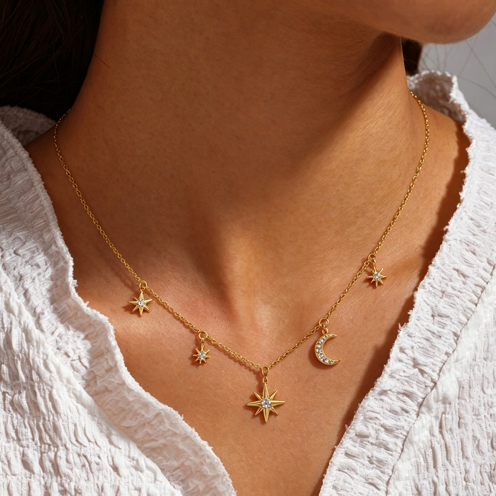 Selenichast Moon Star Charm Necklace