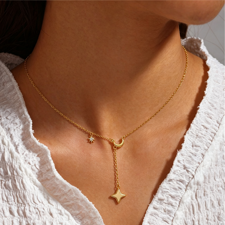 Selenichast Moon Star Lariat Necklace