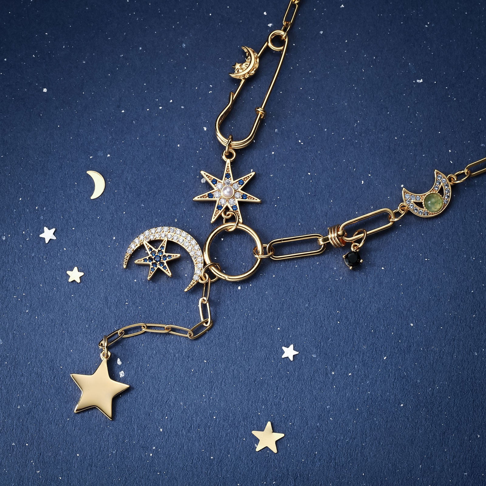 Guardian of the Stars and Moon Gold Diamond Necklace