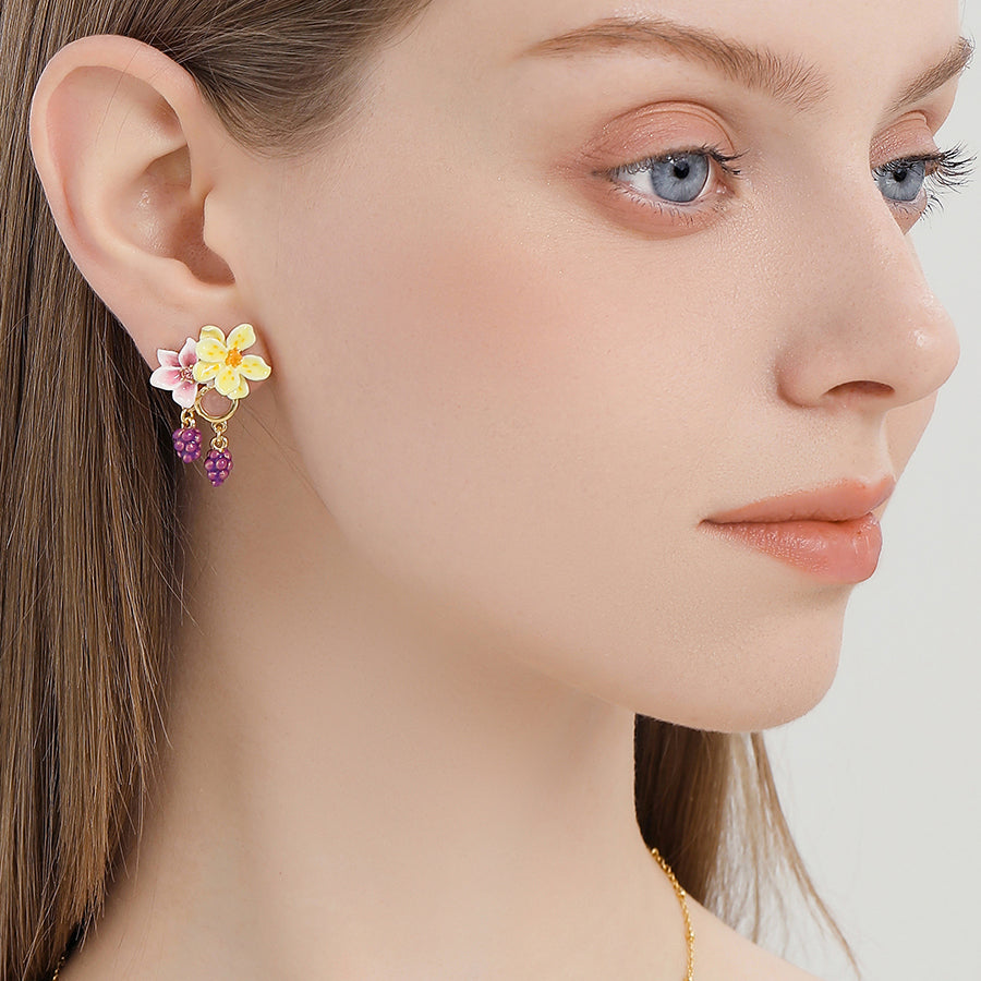 Sweet Grapes Flower Enamel Earrings