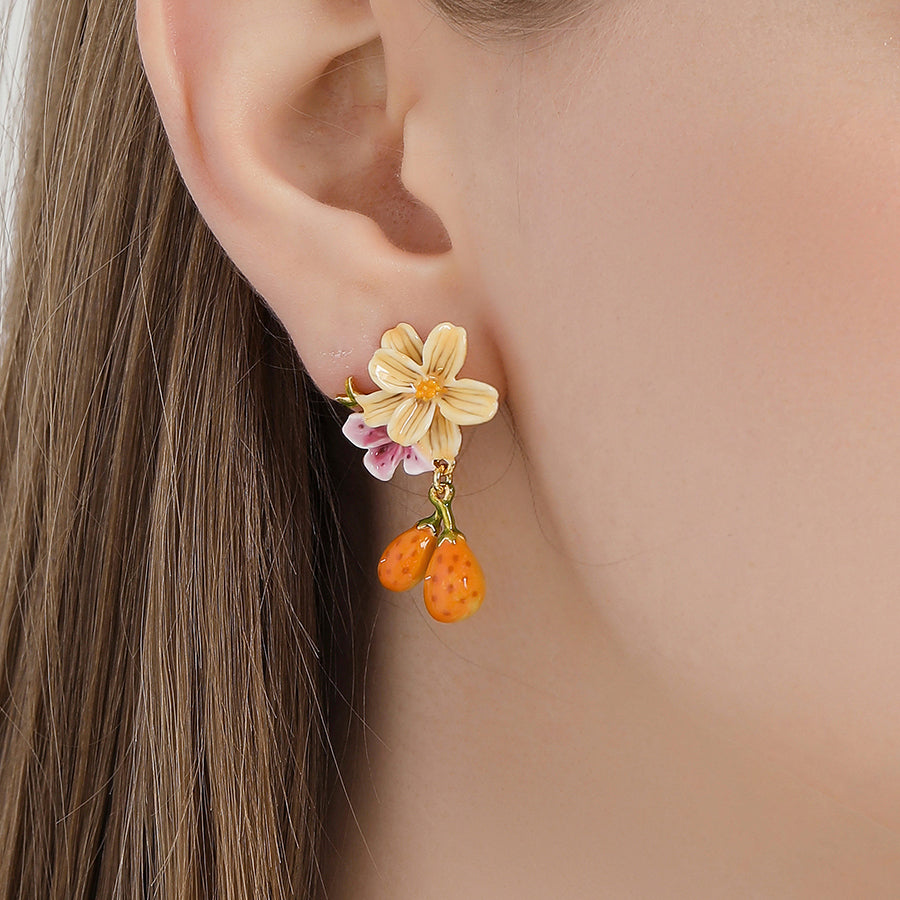 Sweet Pear Flower Enamel Earrings