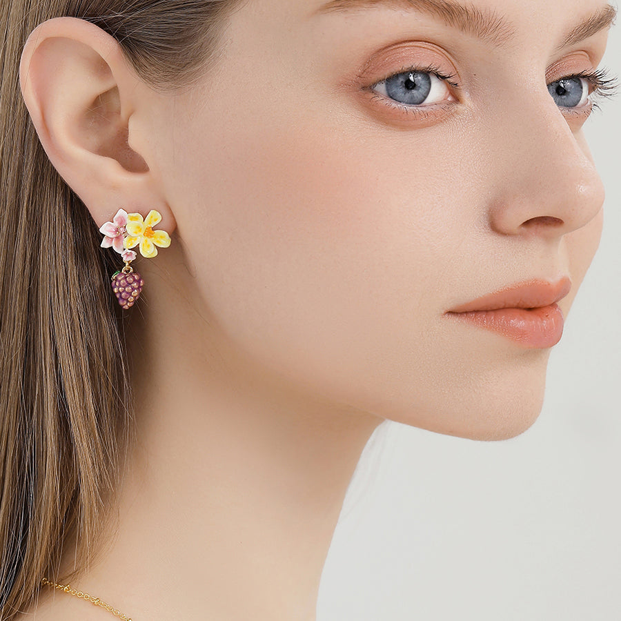 Sweet Grape Flower Enamel Earrings